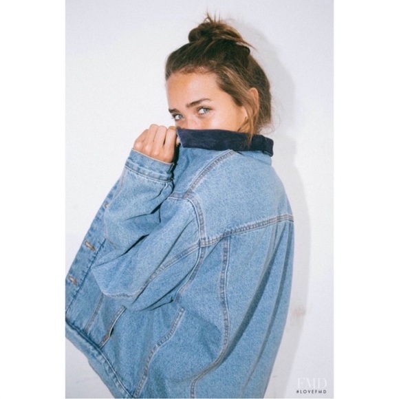 John Galt Shaine Light Blue Denim sherpa Jacket with Dark Blue corduroy Collar, - Picture 3 of 7